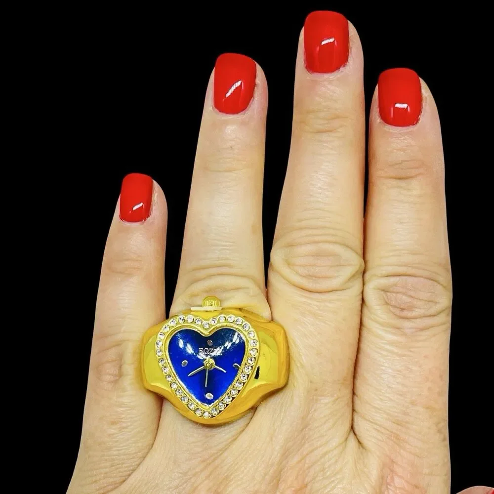 BOZHI Ring Watch Gold Heart Design With Crystals New